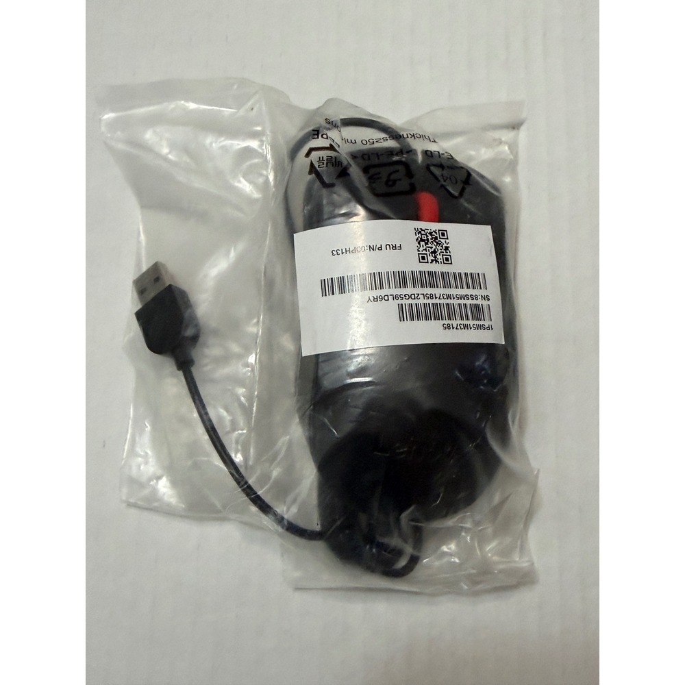 Lenovo Essential USB Optical Mouse Black Red Scroll Wheel 00PH133 SM51M37185